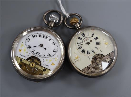 A silver Hebdomas pocket watch and a Hebdomas style silver pocket watch.